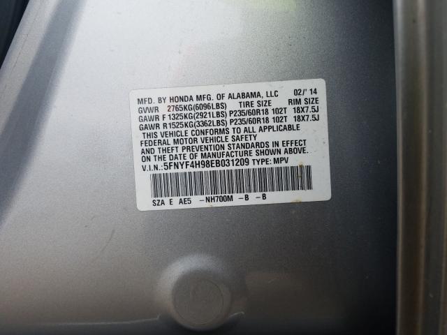 2014 HONDA PILOT TOUR 5FNYF4H98EB031209