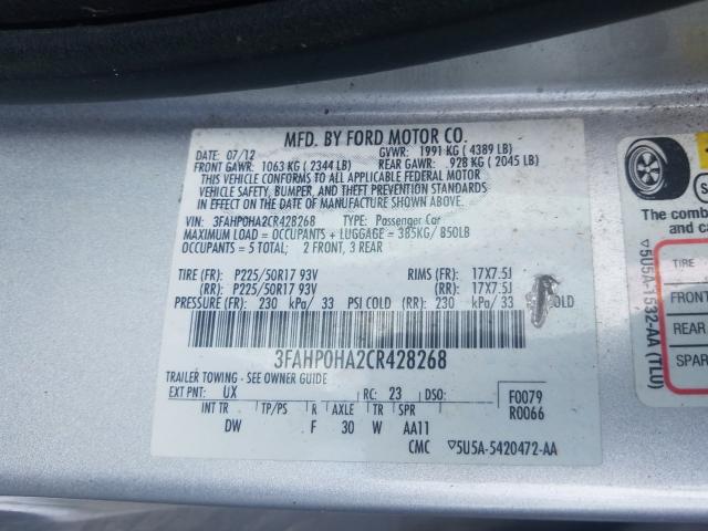 2012 FORD FUSION SE 3FAHP0HA2CR428268