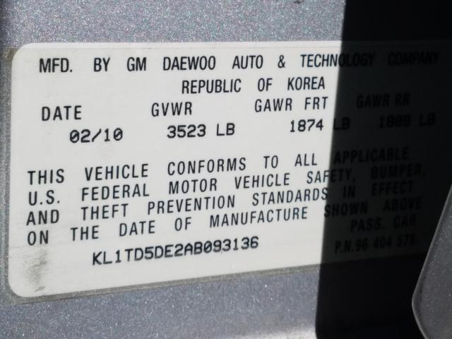 2010 CHEVROLET AVEO LS KL1TD5DE2AB093136