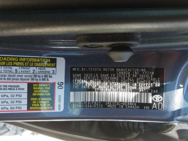 2019 TOYOTA COROLLA L 2T1BURHE5KC202021