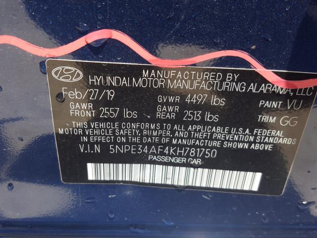 2019 HYUNDAI SONATA LIM 5NPE34AF4KH781750