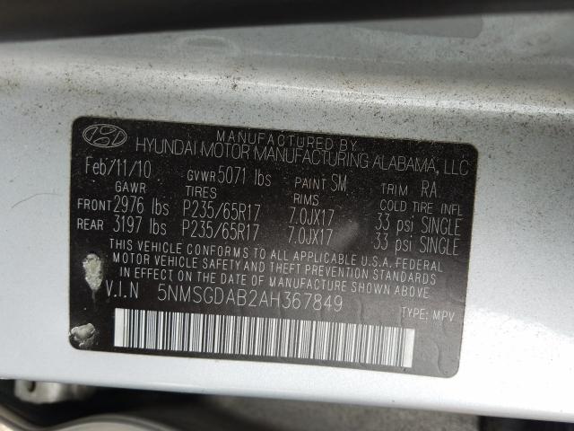 2010 HYUNDAI SANTA FE 5NMSGDAB2AH367849