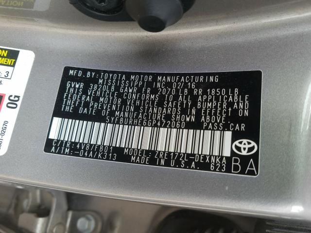 2016 TOYOTA COROLLA L 5YFBURHE6GP472060