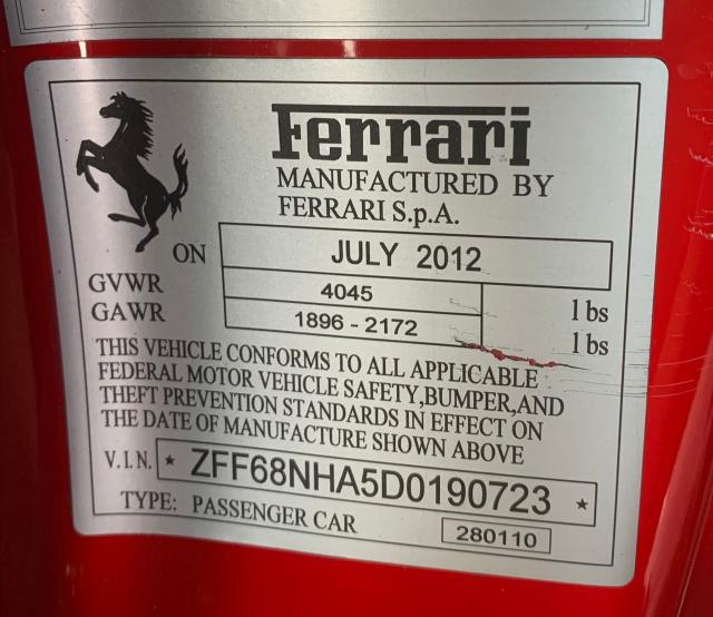 VIN ZFF68NHA5D0190723 2013 Ferrari 458 Italia no.10