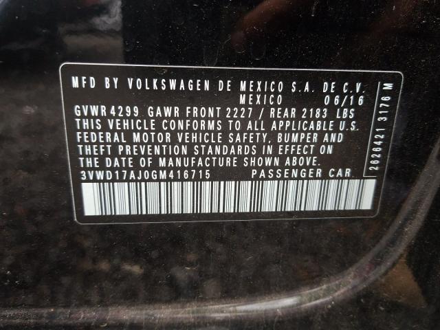 2016 VOLKSWAGEN JETTA SPOR 3VWD17AJ0GM416715