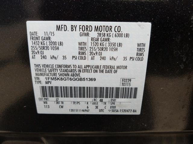 2016 FORD EXPLORER S 1FM5K8GT6GGB51369