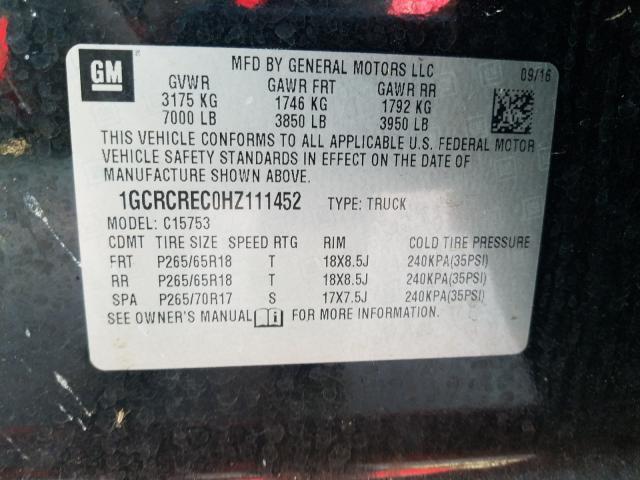 2017 CHEVROLET SILVERADO - 1GCRCREC0HZ111452