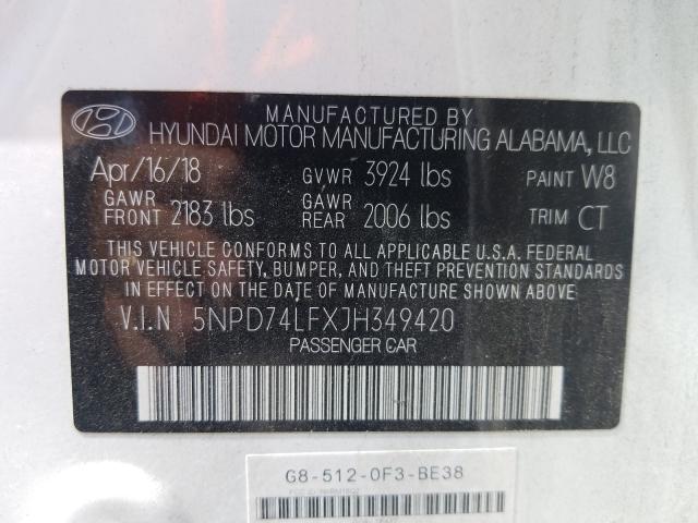 2018 HYUNDAI ELANTRA SE 5NPD74LFXJH349420