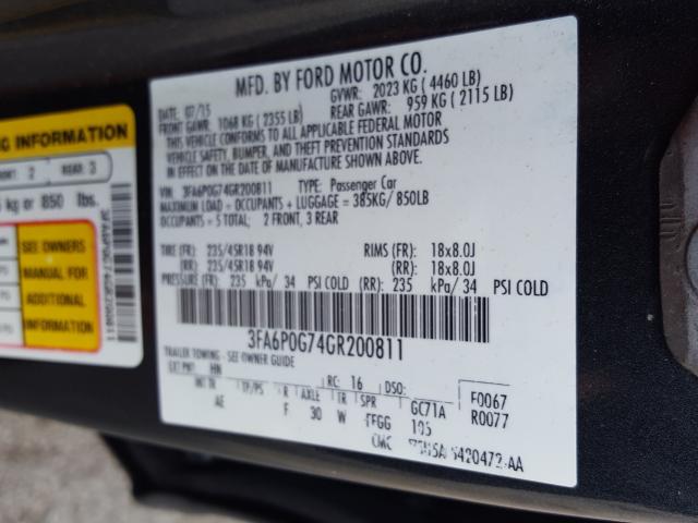 2016 FORD FUSION S 3FA6P0G74GR200811