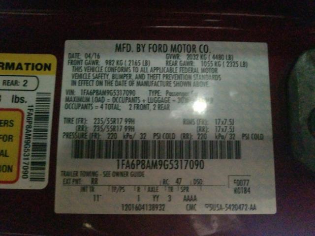2016 FORD MUSTANG 1FA6P8AM9G5317090