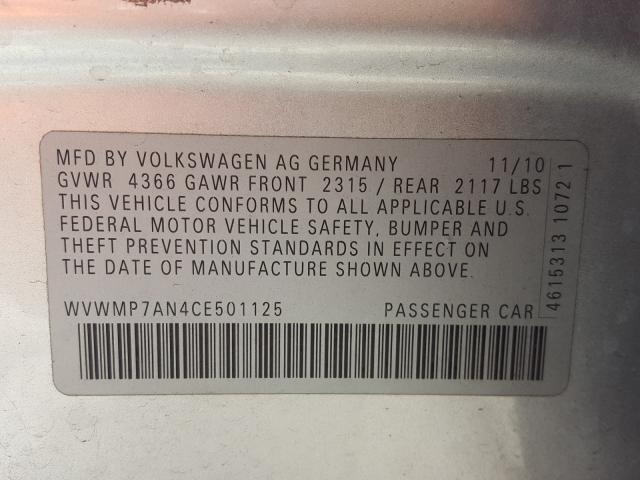 2012 VOLKSWAGEN CC SPORT WVWMP7AN4CE501125