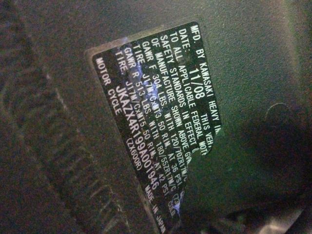 2009 KAWASAKI ZX600 R JKAZX4R199A001946
