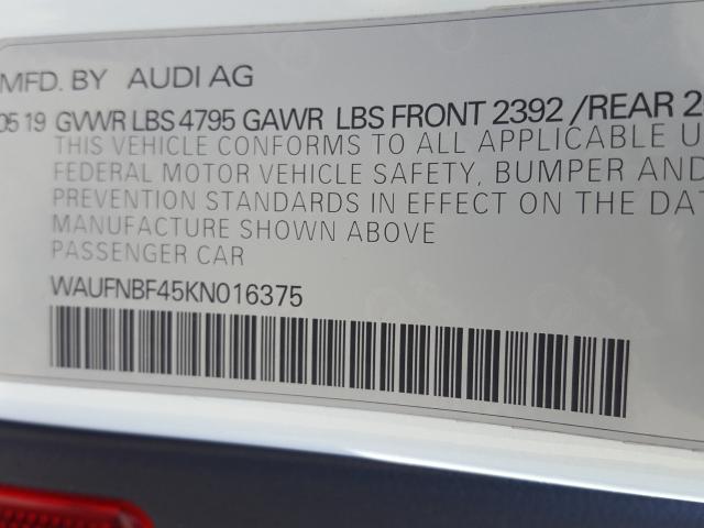 2019 AUDI A4 PRESTIG WAUFNBF45KN016375