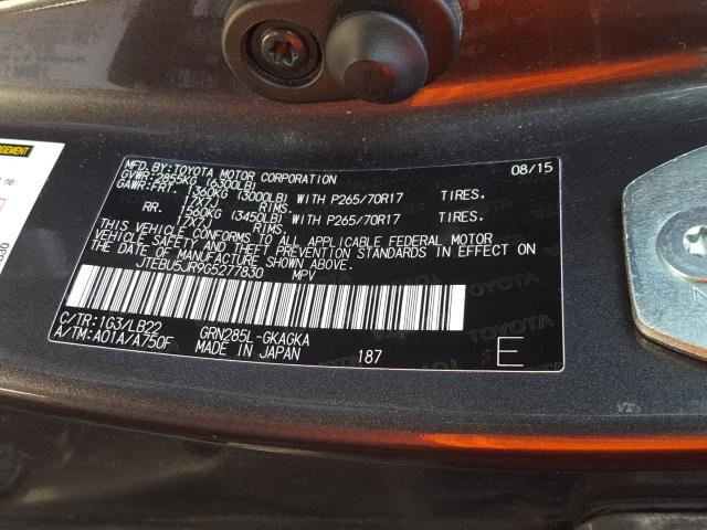 2016 TOYOTA 4RUNNER SR JTEBU5JR9G5277830