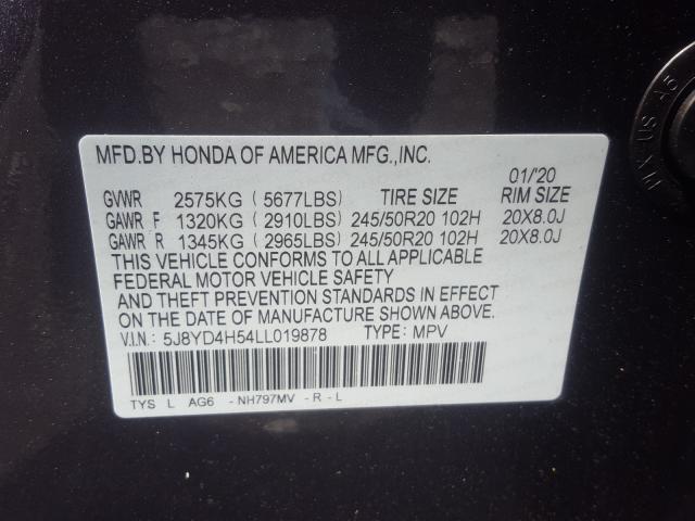 2020 ACURA MDX 5J8YD4H54LL019878