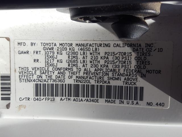 2010 TOYOTA TACOMA 5TENX4CN2AZ736360