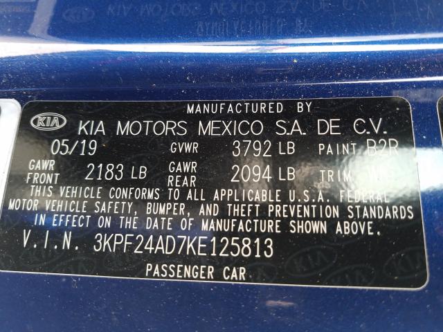 2019 KIA FORTE FE 3KPF24AD7KE125813