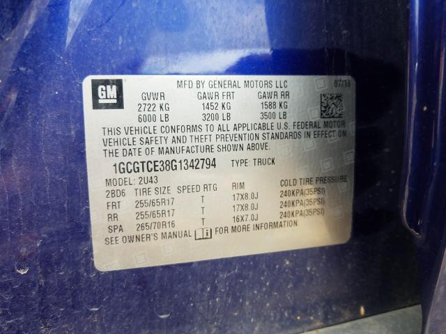 2016 CHEVROLET COLORADO L 1GCGTCE38G1342794