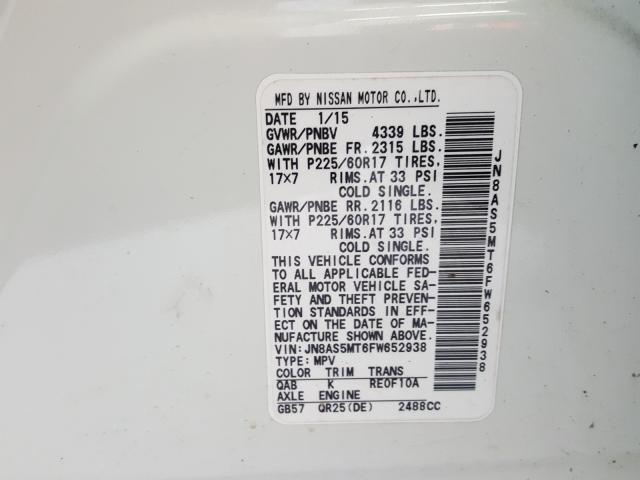 2015 NISSAN ROGUE SELE JN8AS5MT6FW652938