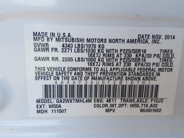 2015 MITSUBISHI OUTLANDER 4A4AP3AU6FE016761