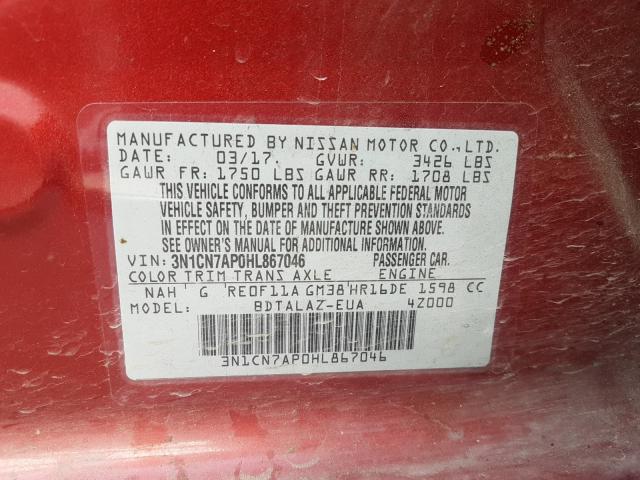 2017 NISSAN VERSA S 3N1CN7AP0HL867046