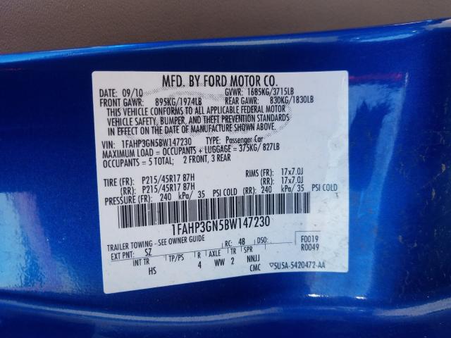 2011 FORD FOCUS SES 1FAHP3GN5BW147230