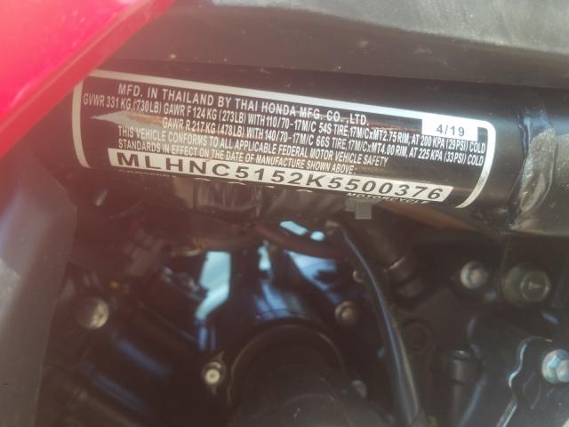 2019 HONDA CBR300 RA MLHNC5152K5500376