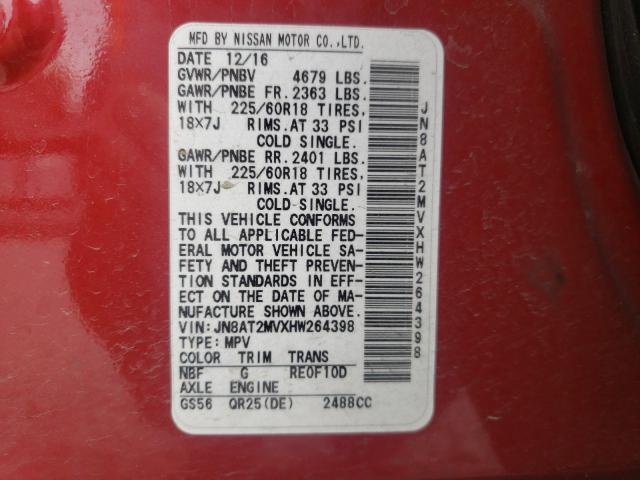 2017 NISSAN ROGUE S JN8AT2MVXHW264398
