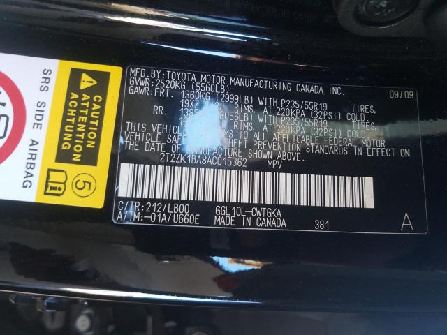 2010 LEXUS RX 350 2T2ZK1BA8AC015362