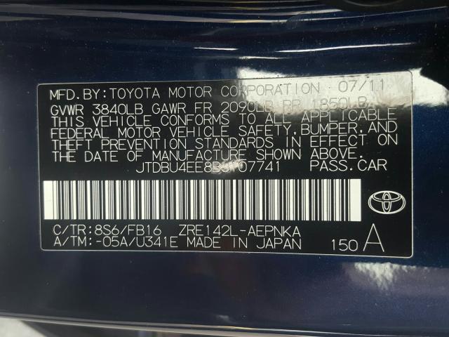 2011 TOYOTA COROLLA BA - JTDBU4EE8BJ107741