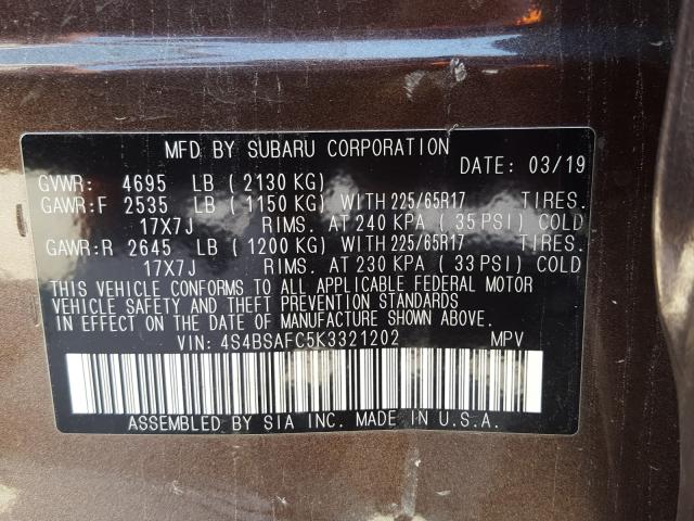 2019 SUBARU OUTBACK 2. 4S4BSAFC5K3321202