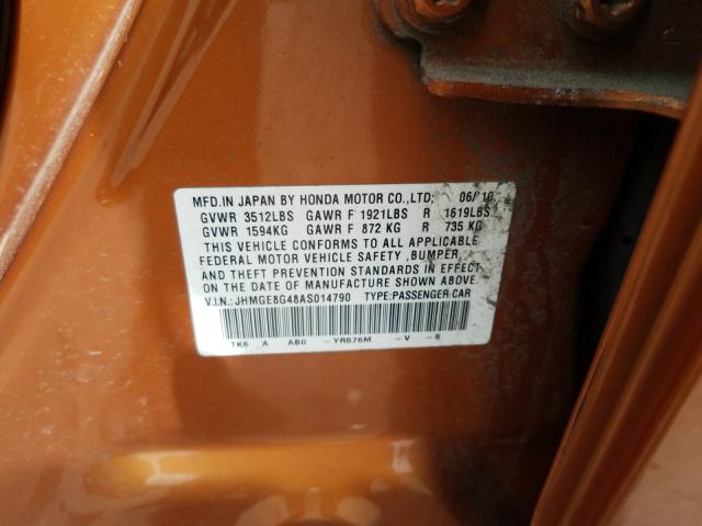 2010 HONDA FIT SPORT JHMGE8G48AS014790
