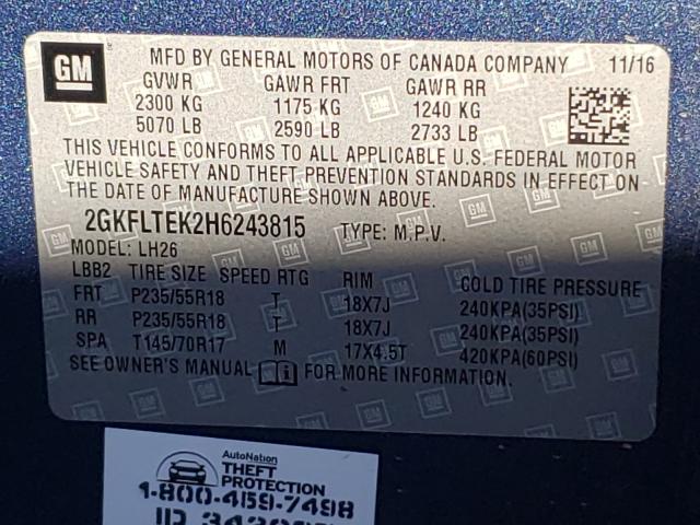 2017 GMC TERRAIN SL 2GKFLTEK2H6243815