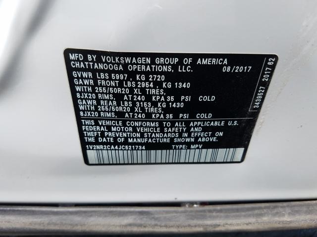 2018 VOLKSWAGEN ATLAS SEL 1V2NR2CA4JC521734