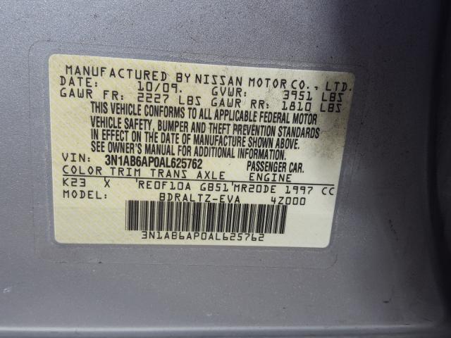 2010 NISSAN SENTRA 3N1AB6AP0AL625762
