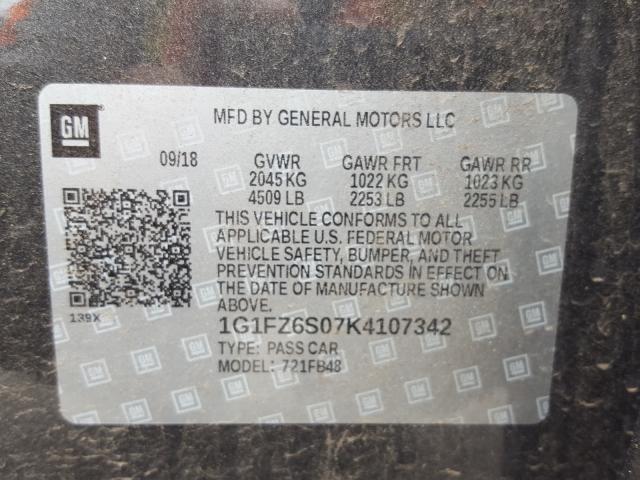 2019 CHEVROLET BOLT EV PR - 1G1FZ6S07K4107342
