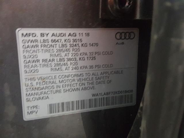 VIN WA1LABF72KD019438 2019 Audi Q7, Premium Plus no.10