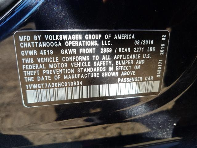 2017 VOLKSWAGEN PASSAT SE 1VWGT7A30HC010834