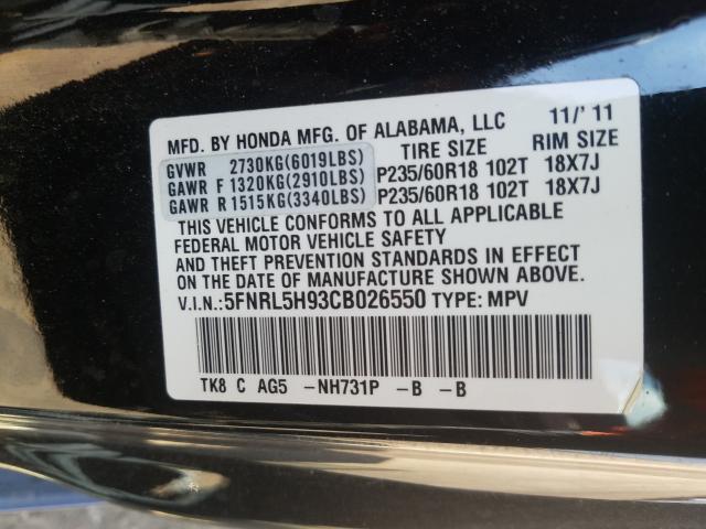 2012 HONDA ODYSSEY TO 5FNRL5H93CB026550