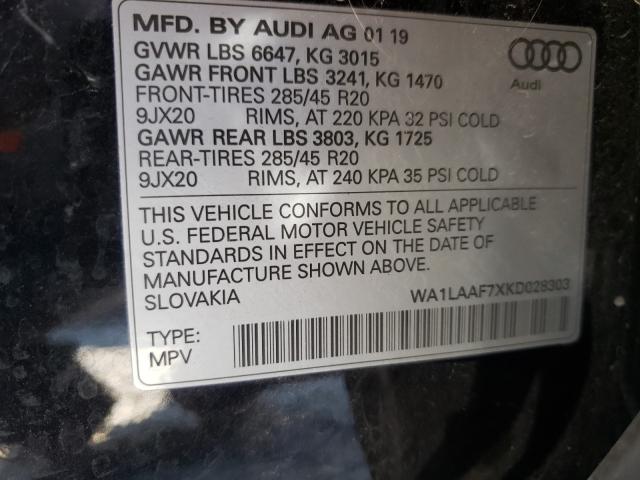 VIN WA1LAAF7XKD028303 2019 Audi Q7, Premium Plus no.10