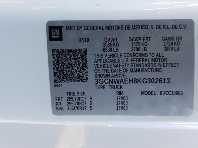 2019 CHEVROLET SILVERADO 3GCNWAEH8KG302613