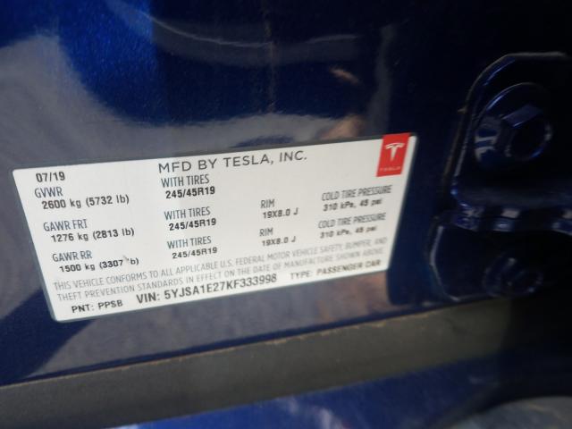 2019 TESLA MODEL S 5YJSA1E27KF333998