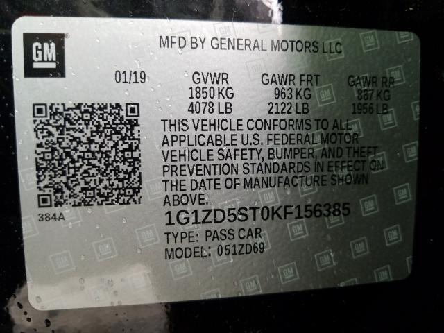 2019 CHEVROLET MALIBU LT 1G1ZD5ST0KF156385