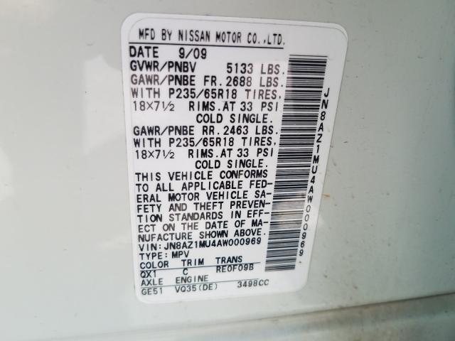 2010 NISSAN MURANO S JN8AZ1MU4AW000969