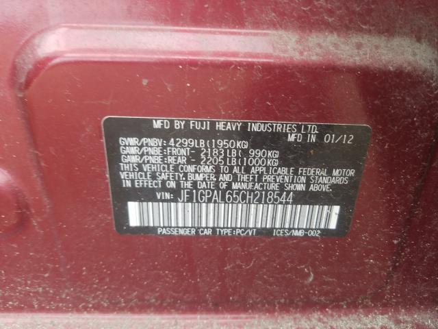 2012 SUBARU IMPREZA SP JF1GPAL65CH218544