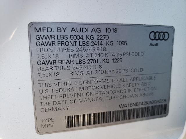 VIN WA18NBF42KA009039 2019 AUDI A4 no.10