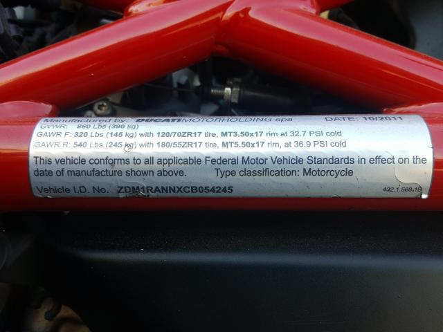 2012 DUCATI MONSTER 79 ZDM1RANNXCB054245