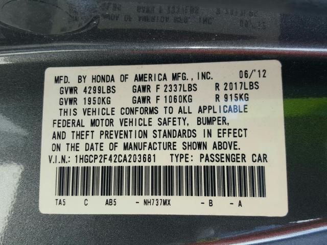 2012 HONDA ACCORD LXP 1HGCP2F42CA203681