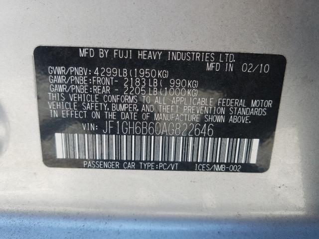 2010 SUBARU IMPREZA 2. JF1GH6B60AG822646