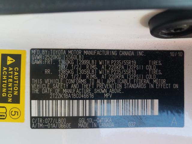2011 LEXUS RX 350 2T2ZK1BA1BC046616